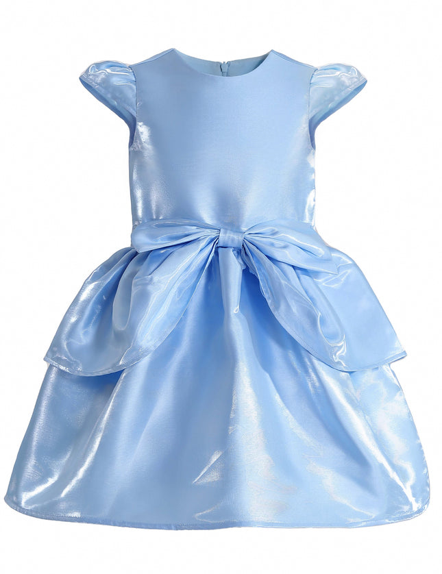 kids atelier tulleen Blue Juliora Puff Sleeve Satin Dress