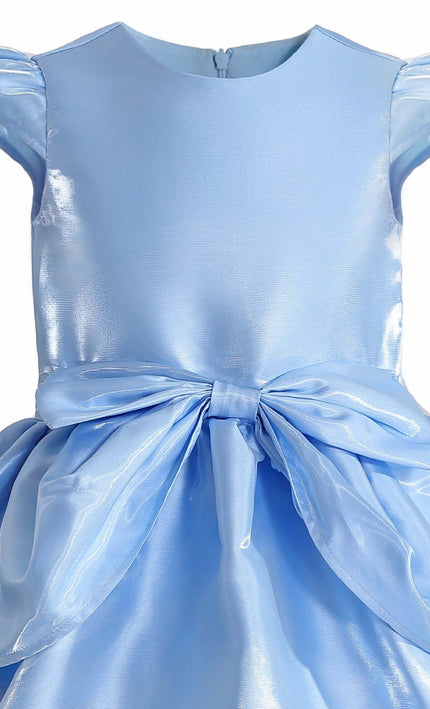 kids atelier tulleen Blue Juliora Puff Sleeve Satin Dress
