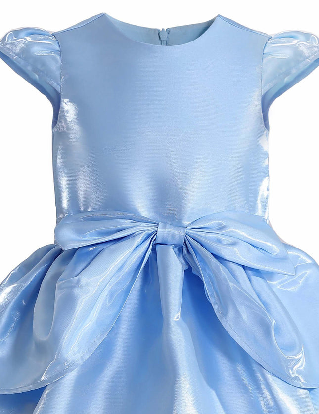 kids atelier tulleen Blue Juliora Puff Sleeve Satin Dress