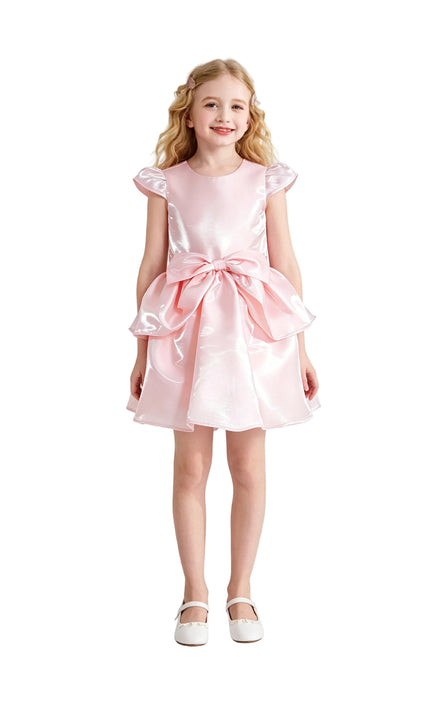 kids atelier tulleen Pink Juliora Puff Sleeve Satin Dress