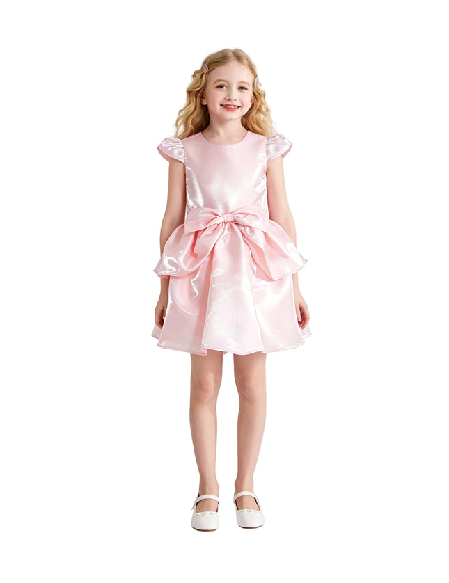 kids atelier tulleen Pink Juliora Puff Sleeve Satin Dress