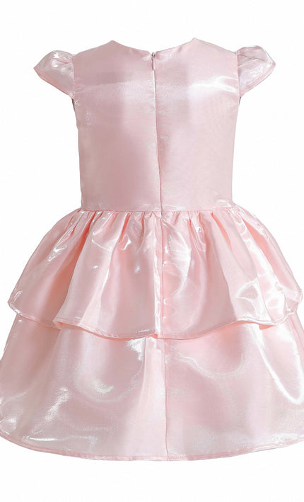 kids atelier tulleen Pink Juliora Puff Sleeve Satin Dress