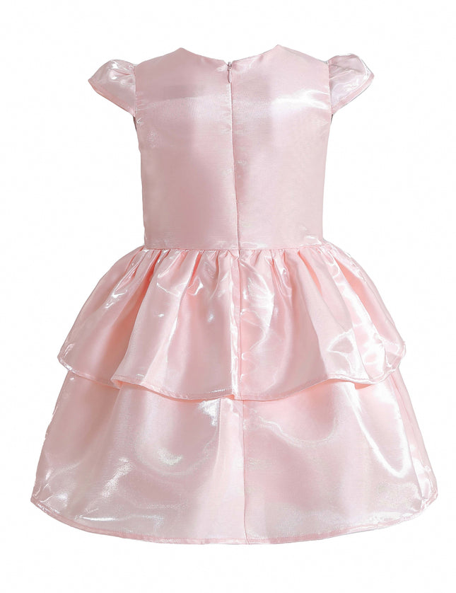 kids atelier tulleen Pink Juliora Puff Sleeve Satin Dress