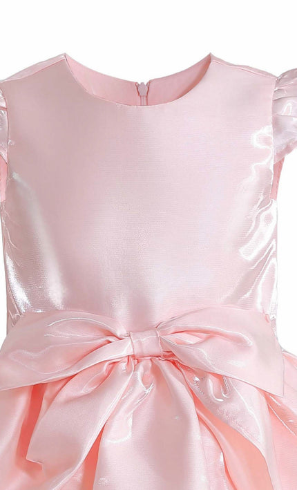 kids atelier tulleen Pink Juliora Puff Sleeve Satin Dress