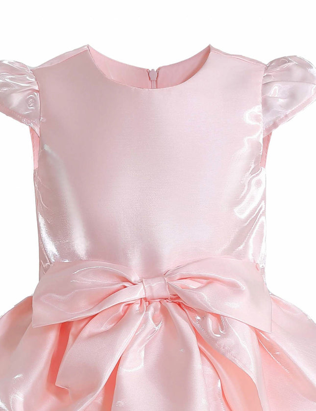 kids atelier tulleen Pink Juliora Puff Sleeve Satin Dress