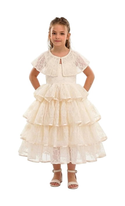 kids atelier tulleen Beige Elka Tiered Lace Dress
