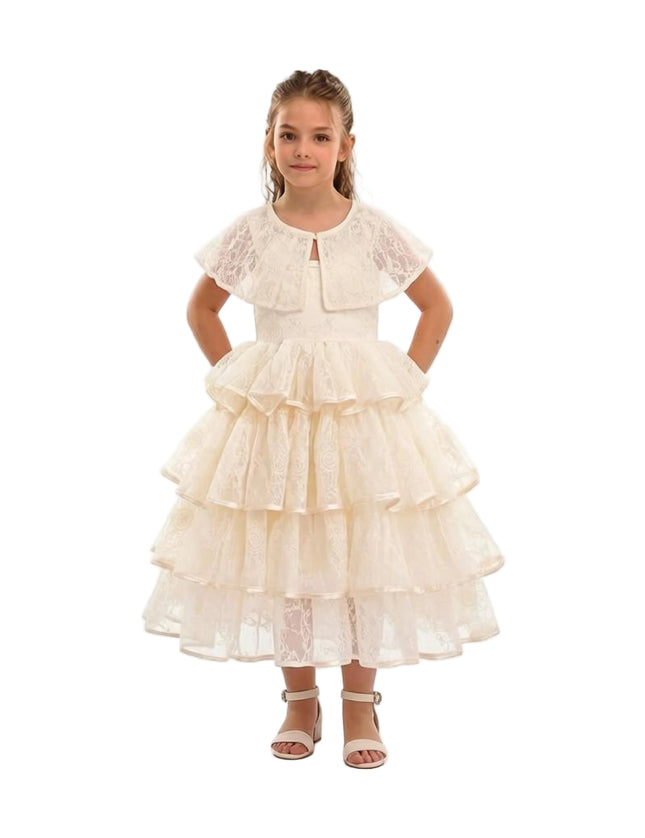 kids atelier tulleen Beige Elka Tiered Lace Dress