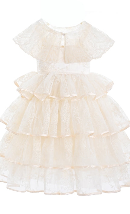 kids atelier tulleen Beige Elka Tiered Lace Dress