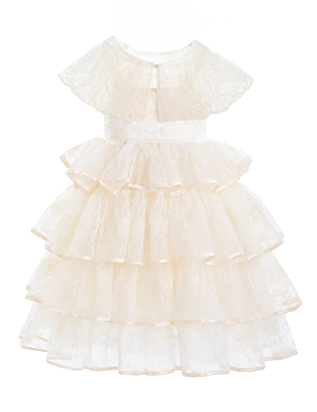 kids atelier tulleen Beige Elka Tiered Lace Dress