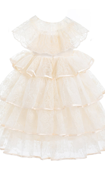 kids atelier tulleen Beige Elka Tiered Lace Dress