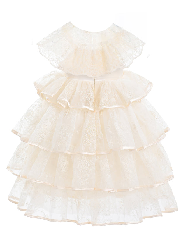 kids atelier tulleen Beige Elka Tiered Lace Dress