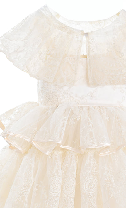 kids atelier tulleen Beige Elka Tiered Lace Dress