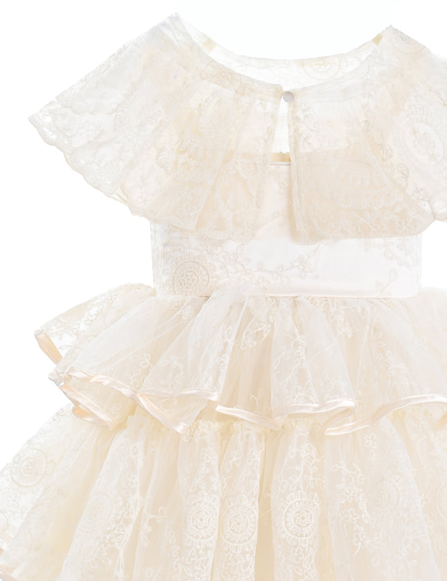 kids atelier tulleen Beige Elka Tiered Lace Dress