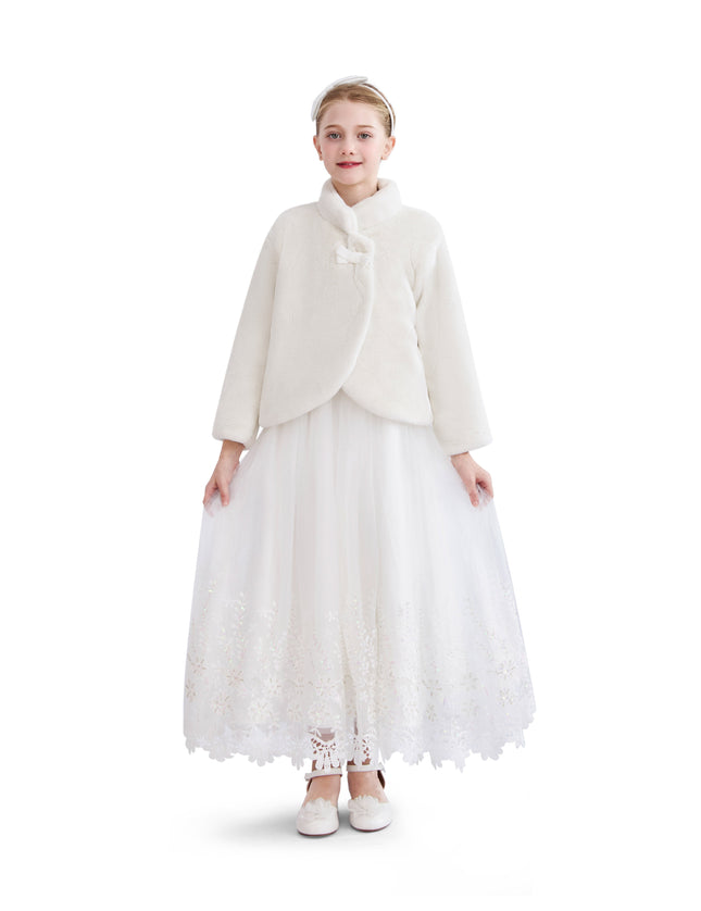 kids atelier Tulleen Ivory Plush Asymmetrical Coat