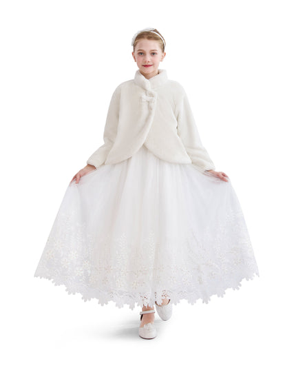 kids atelier Tulleen Ivory Plush Asymmetrical Coat
