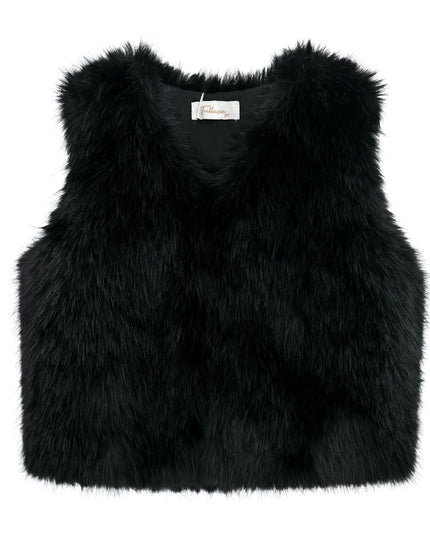 kids atelier tulleen Black Faux Fur Chic Vest