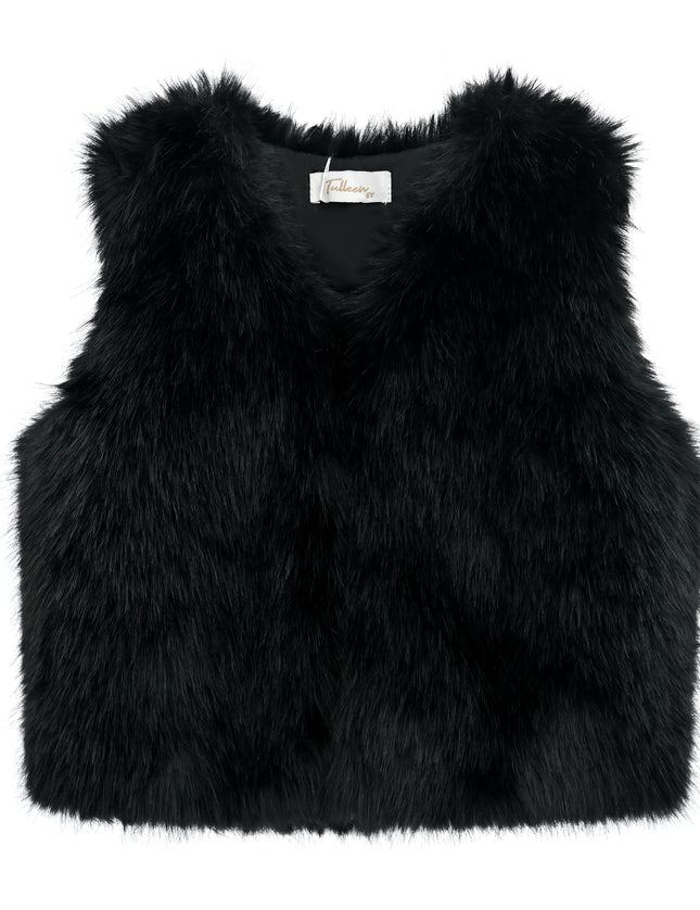 kids atelier tulleen Black Faux Fur Chic Vest