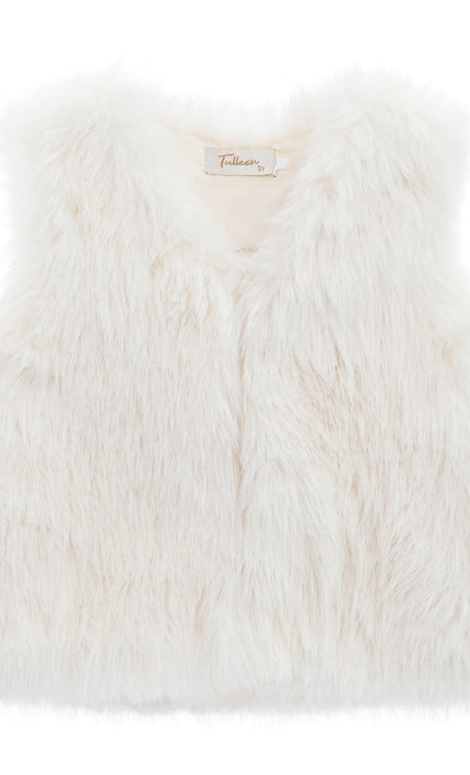 kids atelier tulleen Ivory Faux Fur Chic Vest