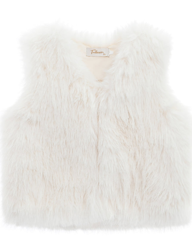 kids atelier tulleen Ivory Faux Fur Chic Vest