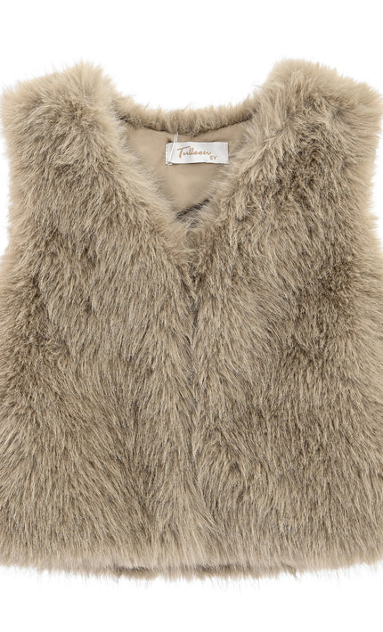 kids atelier tulleen Khaki Faux Fur Chic Vest