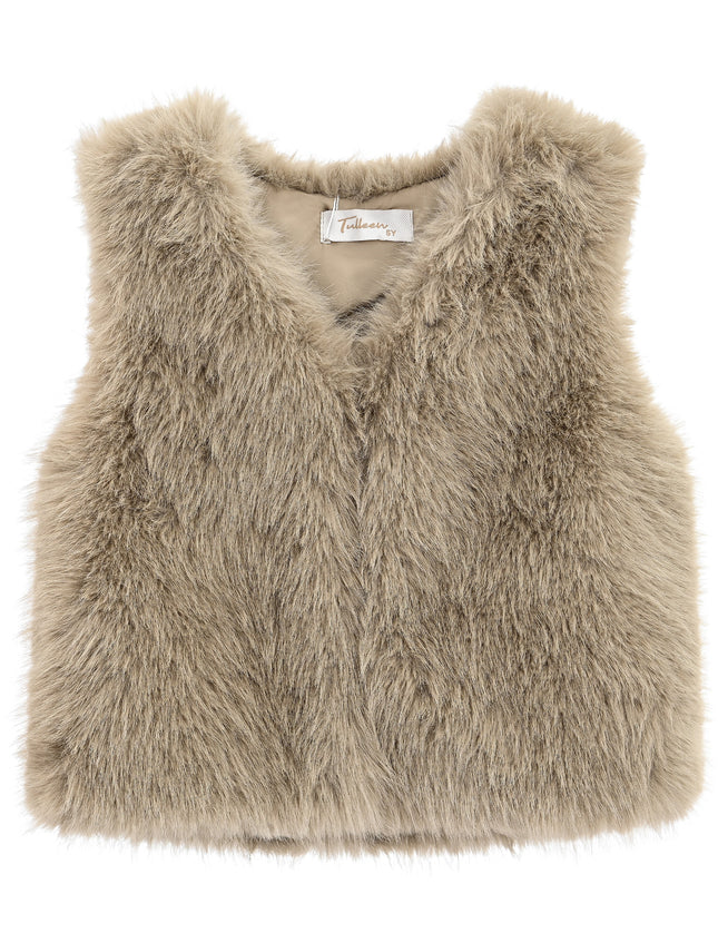 kids atelier tulleen Khaki Faux Fur Chic Vest