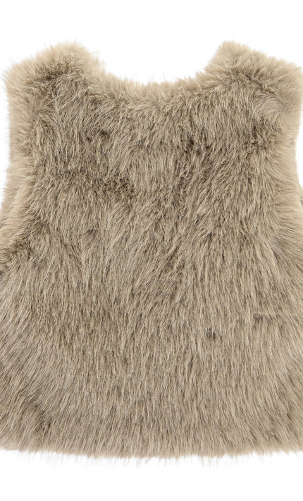 kids atelier tulleen Khaki Faux Fur Chic Vest