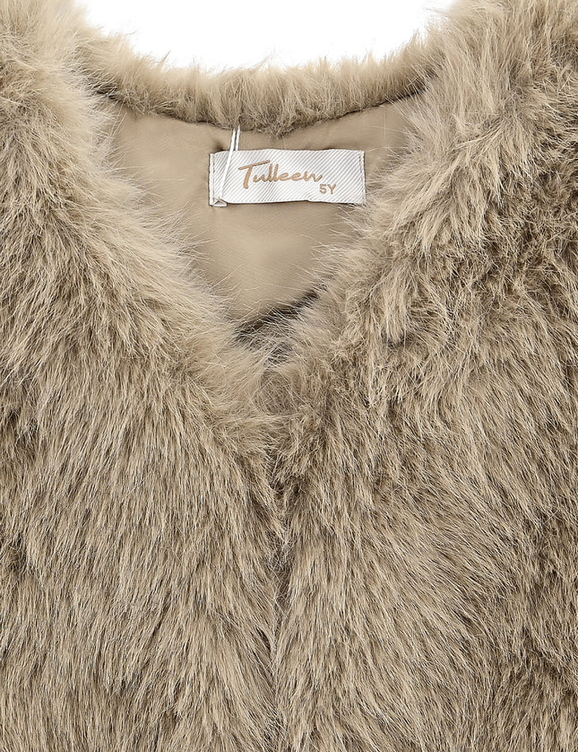 kids atelier tulleen Khaki Faux Fur Chic Vest