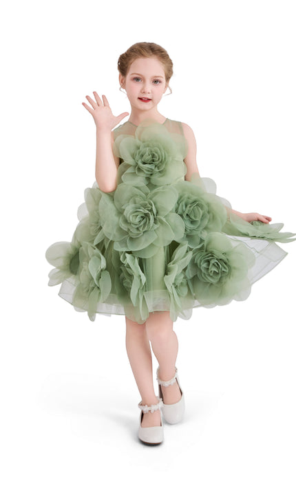 kids atelier tulleen Green Briellea Embellished Sleeveless Dress