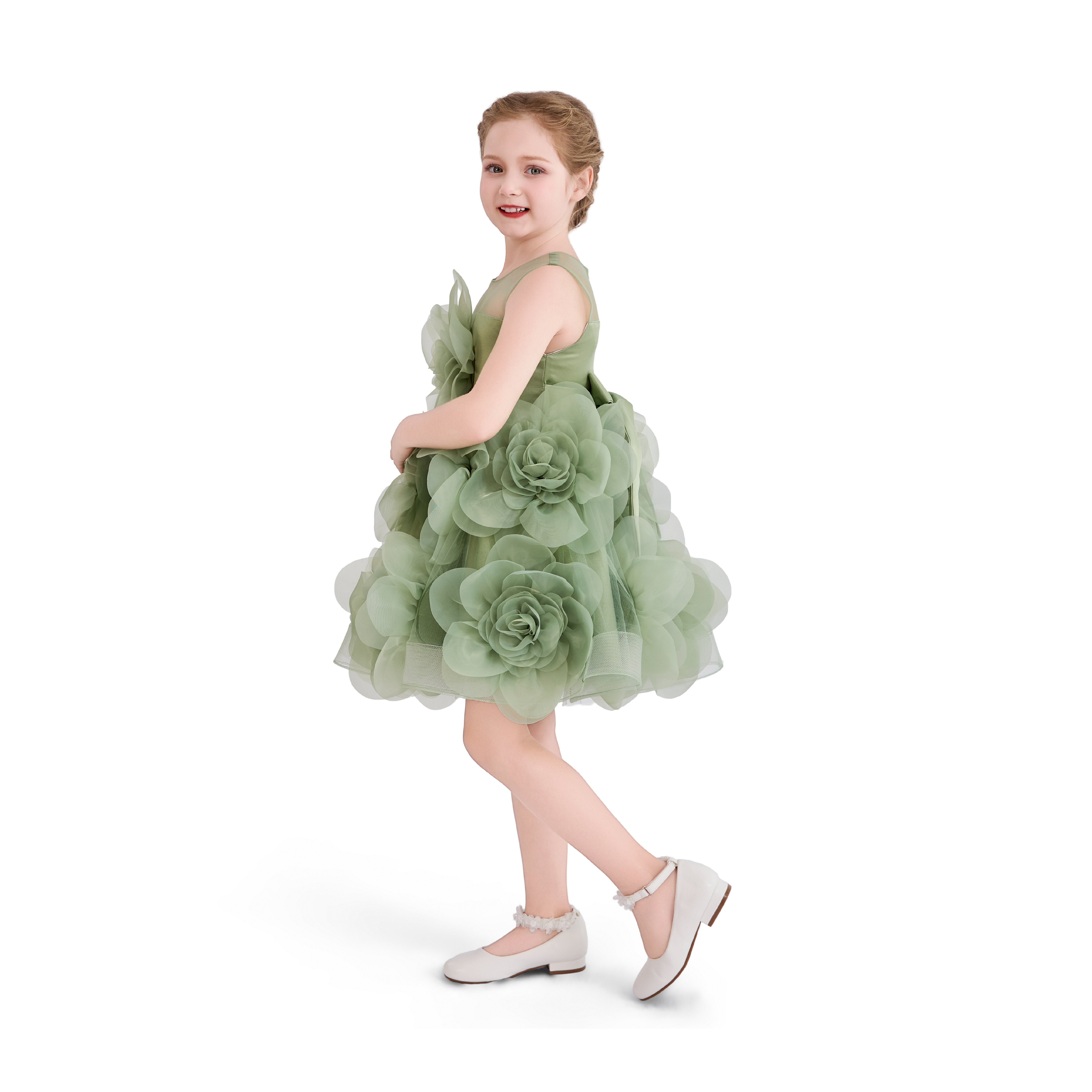 Green Floral Blooming Flowers Dress 2Y / Green