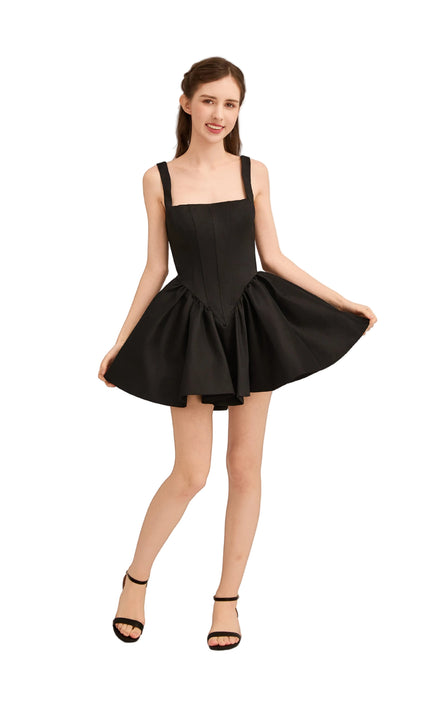 kids atelier tulleen Black Square-Neck Flared Dress