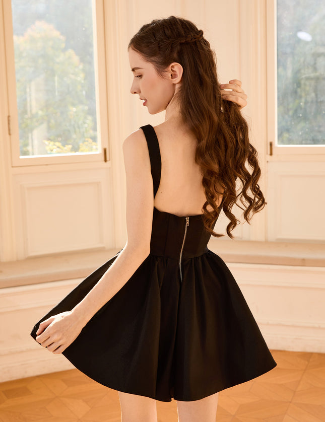 kids atelier tulleen Black Square-Neck Flared Dress