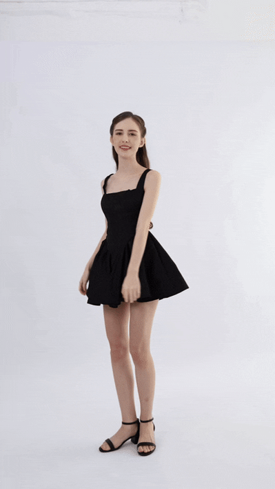 kids atelier tulleen Black Square-Neck Flared Dress