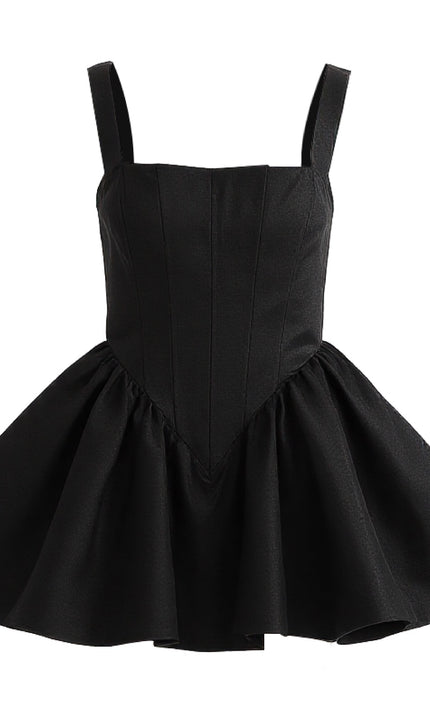kids atelier tulleen Black Square-Neck Flared Dress