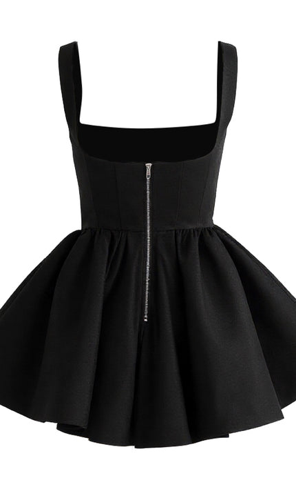 kids atelier tulleen Black Square-Neck Flared Dress