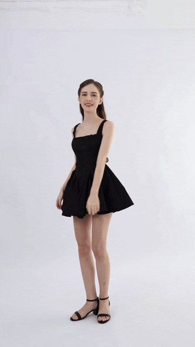kids atelier tulleen Black Square-Neck Flared Dress