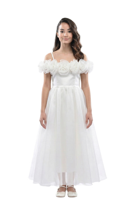kids atelier tulleen Ivory Chloe Rose Appliqué Tulle Dress