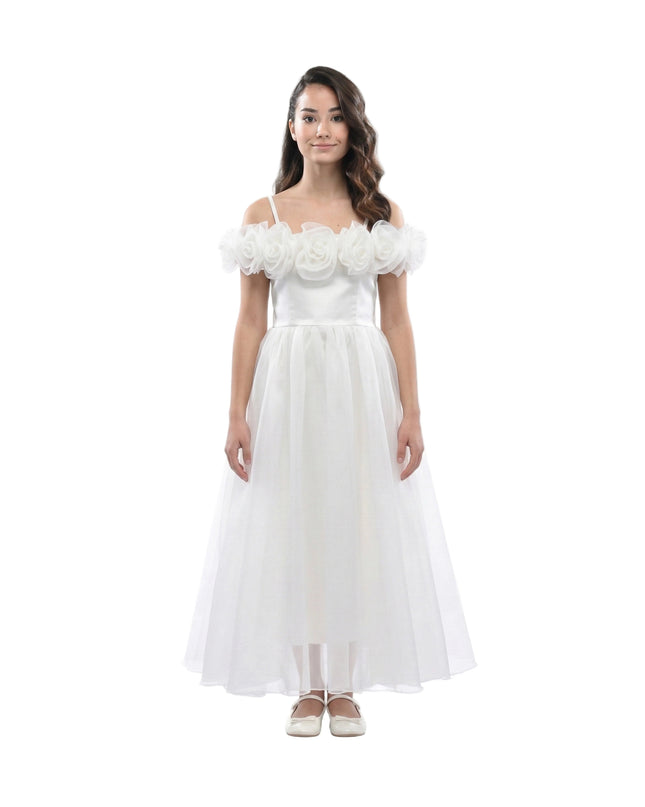 kids atelier tulleen Ivory Chloe Rose Appliqué Tulle Dress