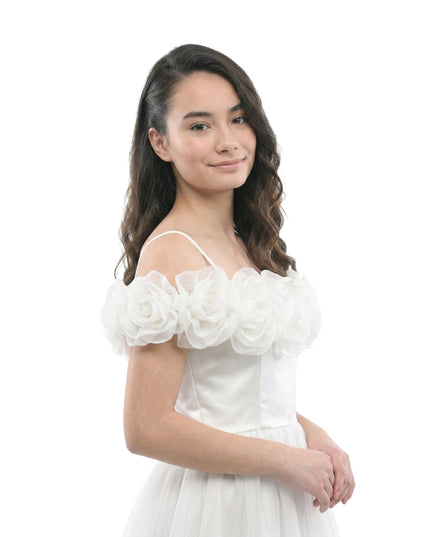 kids atelier tulleen Ivory Chloe Rose Appliqué Tulle Dress