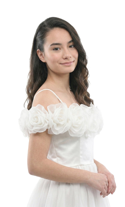 kids atelier tulleen Ivory Chloe Rose Appliqué Tulle Dress