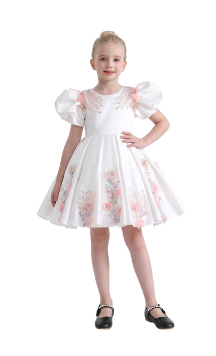 kids atelier tulleen White Noeline Floral Appliqué Dress