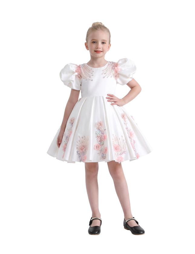kids atelier tulleen White Noeline Floral Appliqué Dress