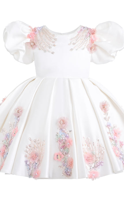 kids atelier tulleen White Noeline Floral Appliqué Dress