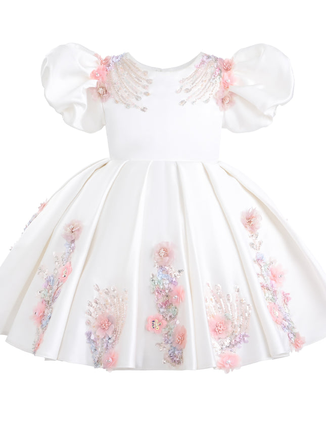 kids atelier tulleen White Noeline Floral Appliqué Dress