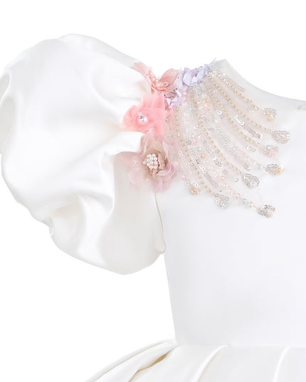 kids atelier tulleen White Noeline Floral Appliqué Dress