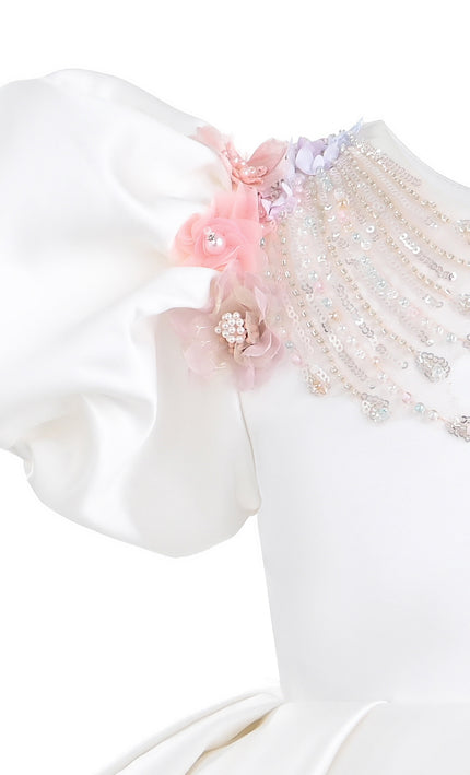 kids atelier tulleen White Noeline Floral Appliqué Dress