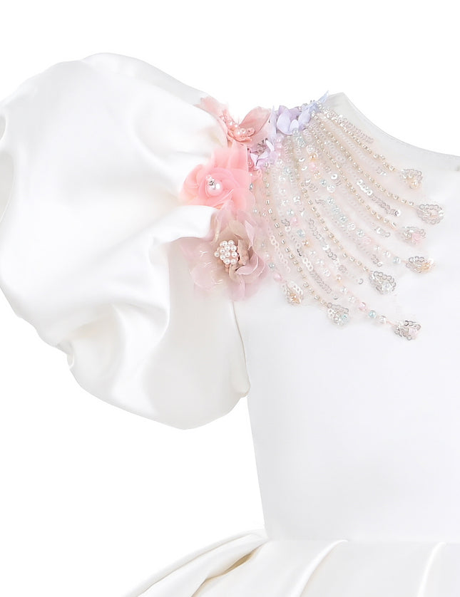 kids atelier tulleen White Noeline Floral Appliqué Dress
