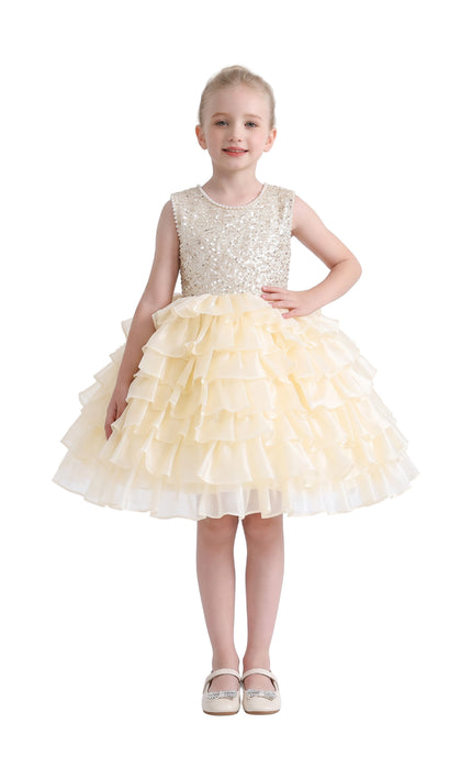 kids atelier tulleen Cream Lucinda Sequin Ruffle Dress