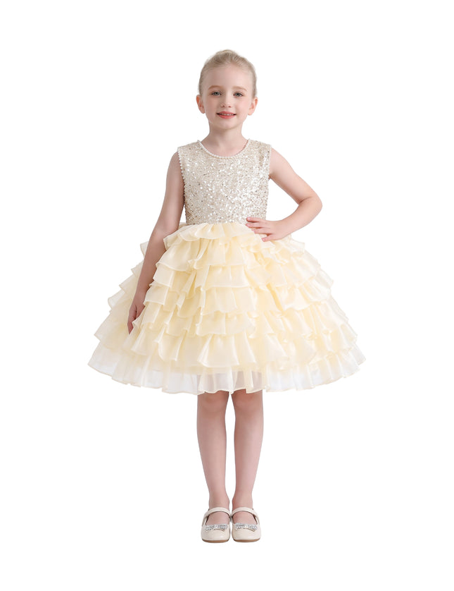 kids atelier tulleen Cream Lucinda Sequin Ruffle Dress