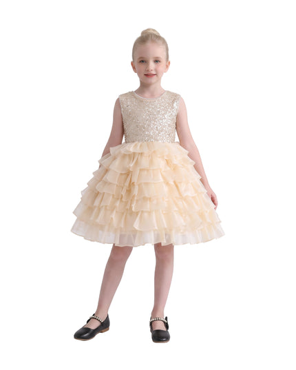 kids atelier tulleen Cream Lucinda Sequin Ruffle Dress