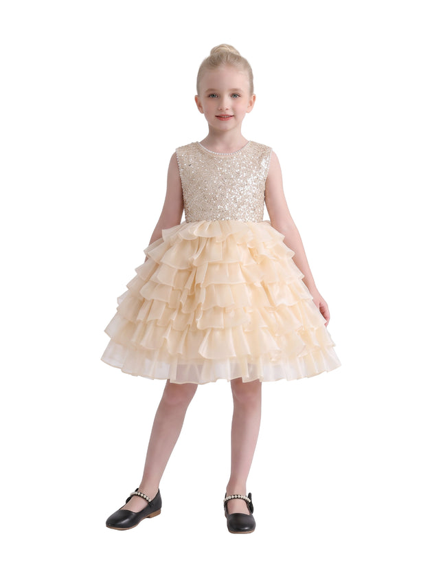 kids atelier tulleen Cream Lucinda Sequin Ruffle Dress